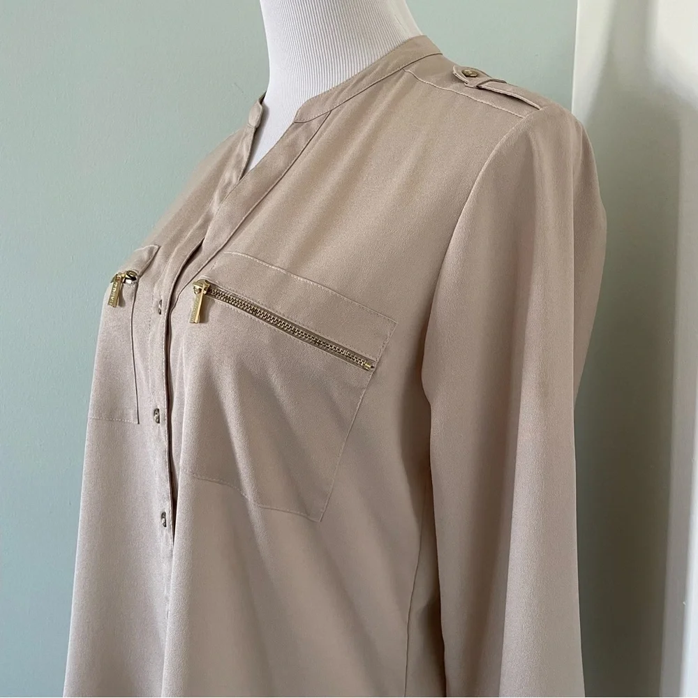 Calvin Klein Women’s Button Down Blouse Size S Beige
